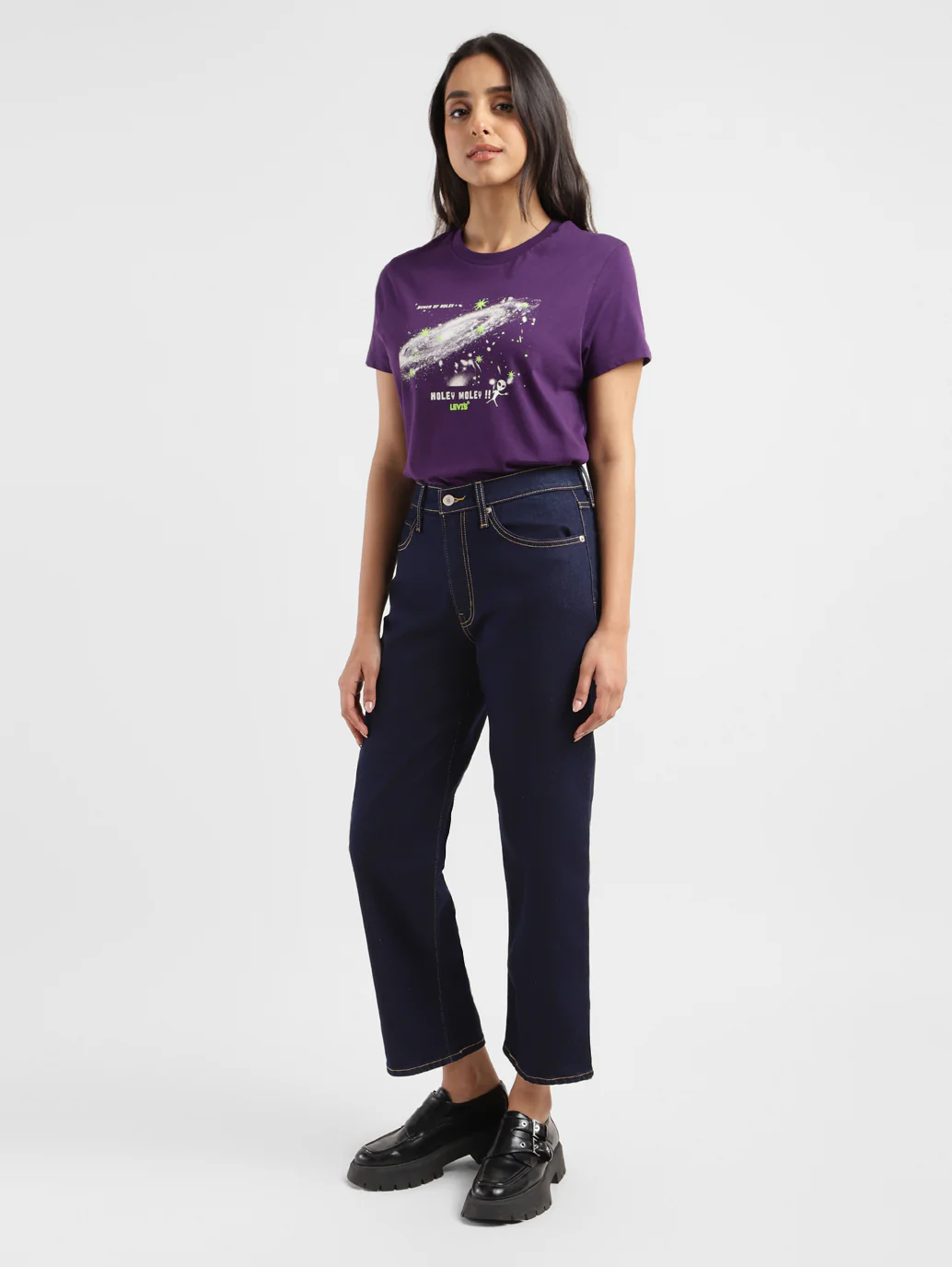 Women's 94 Navy Blue Baggy Fit Mid Rise Jeans - Image 8