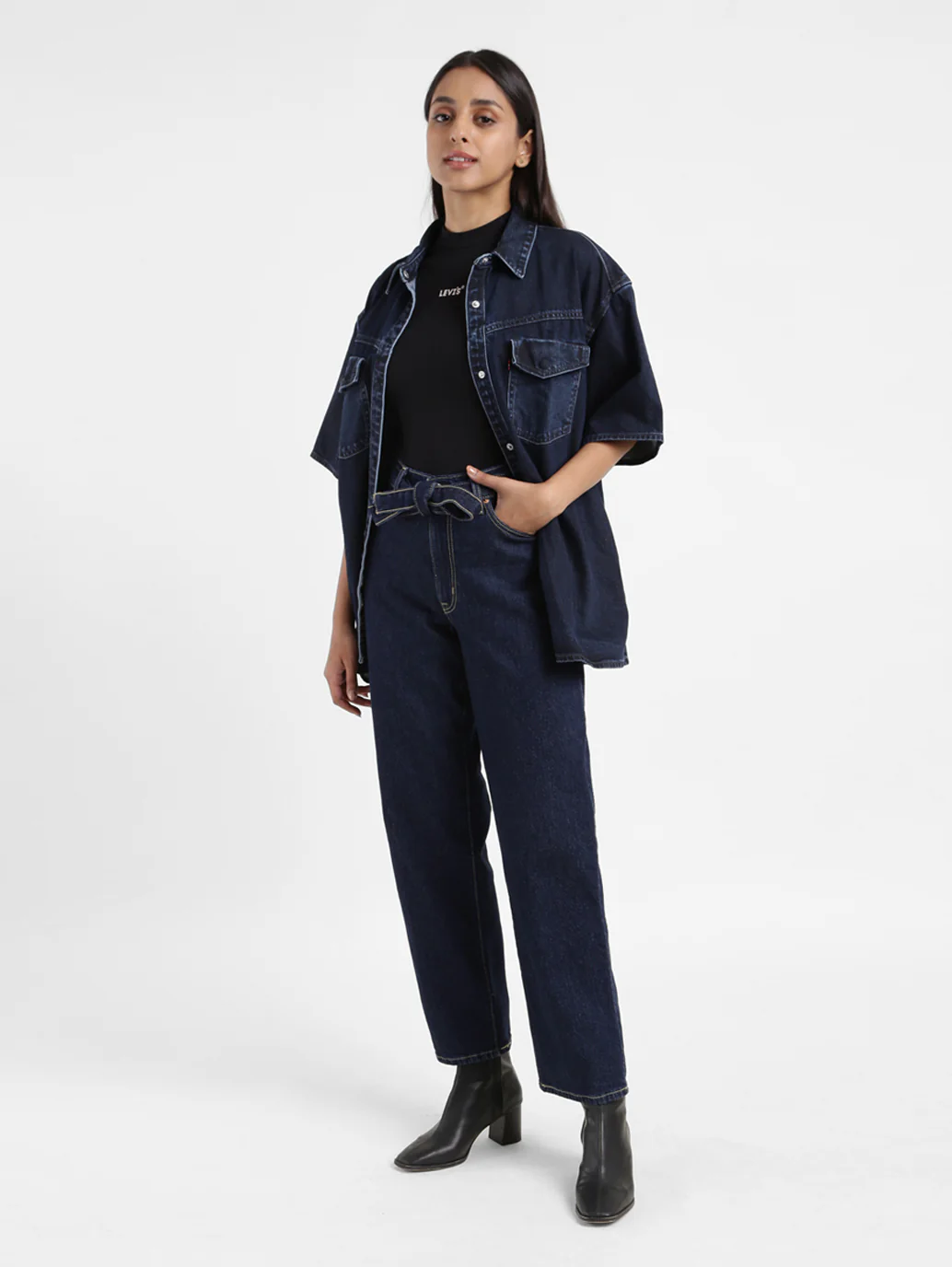 Women's 94 Navy Blue Baggy Fit Mid Rise Jeans - Image 8