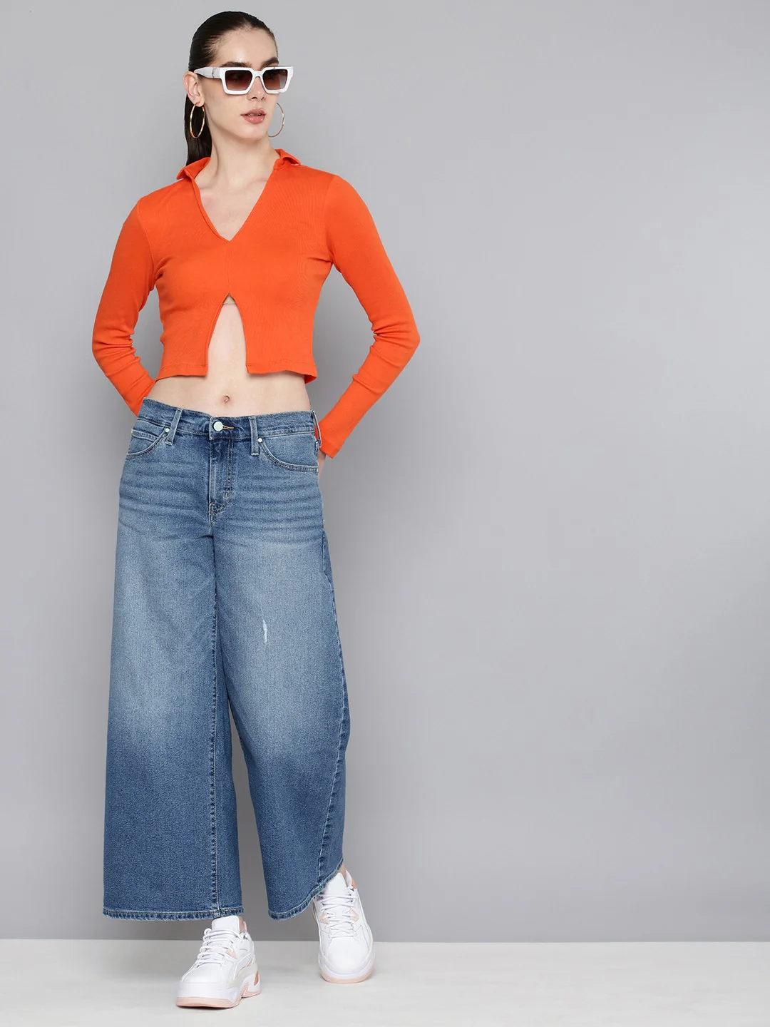 Women's 94 Blue Baggy Wide Leg Fit Mid Rise Jeans