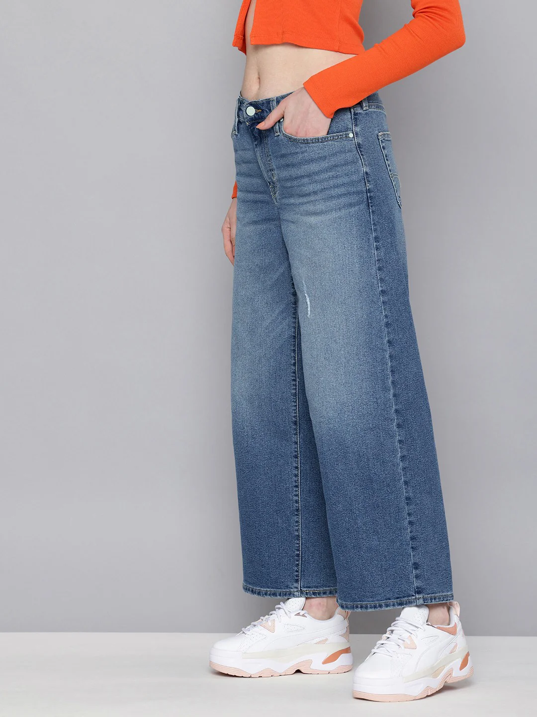 Women's 94 Blue Baggy Wide Leg Fit Mid Rise Jeans - Image 5