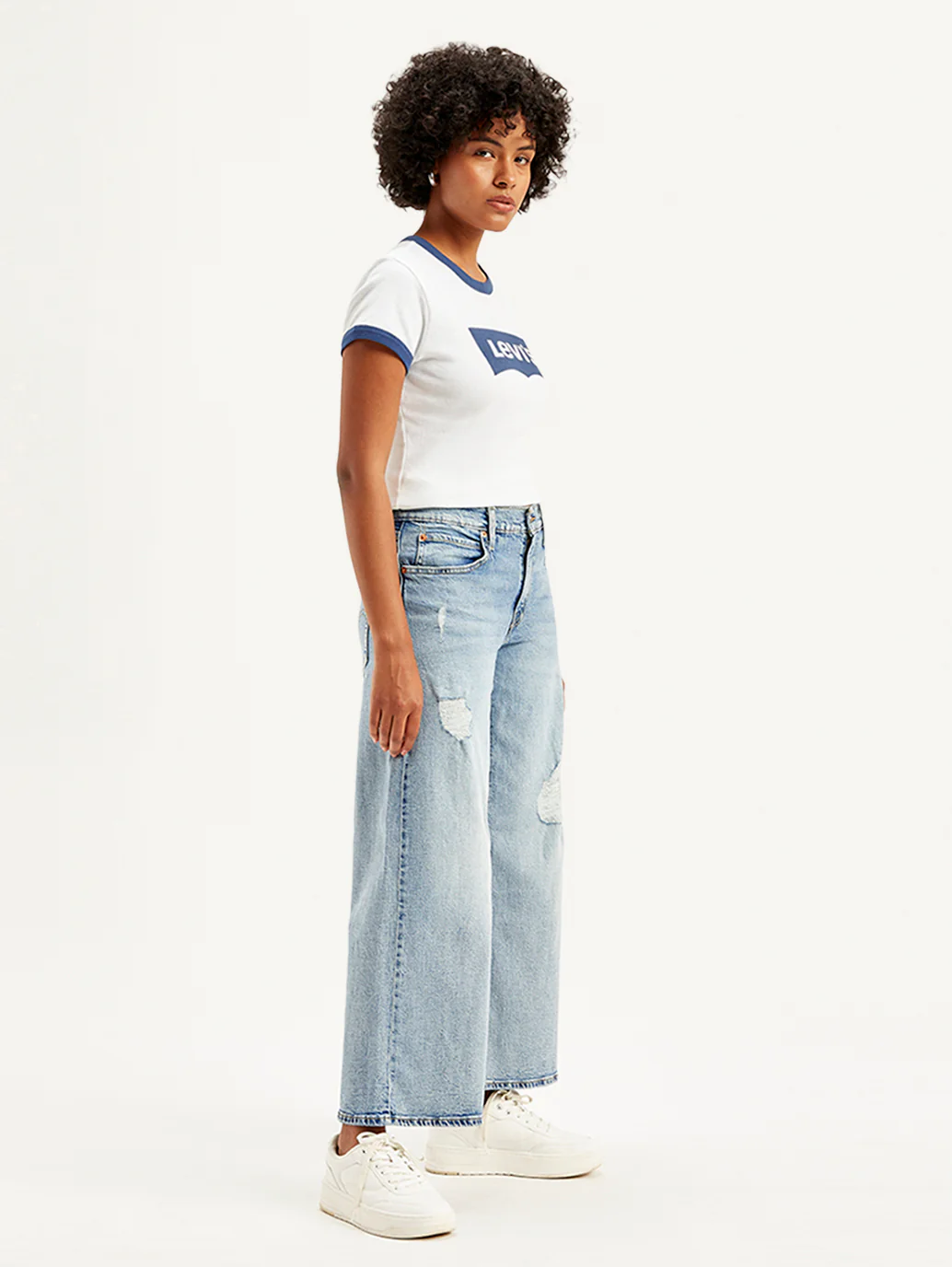 Women's 94 Blue Baggy Wide Leg Fit Mid Rise Jeans - Image 6