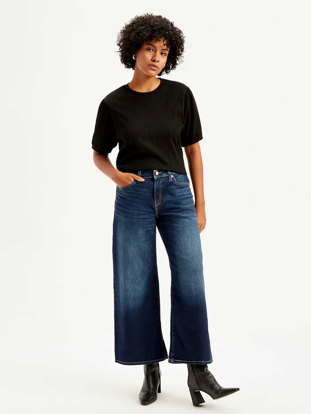 Women's 94 Indigo Baggy Wide Leg Fit Mid Rise Jeans - Image 2