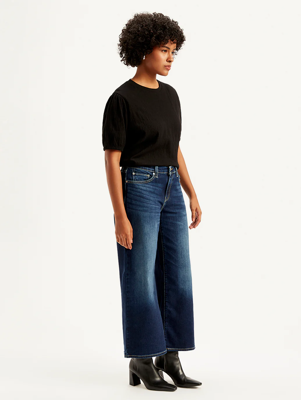 Women's 94 Indigo Baggy Wide Leg Fit Mid Rise Jeans - Image 6