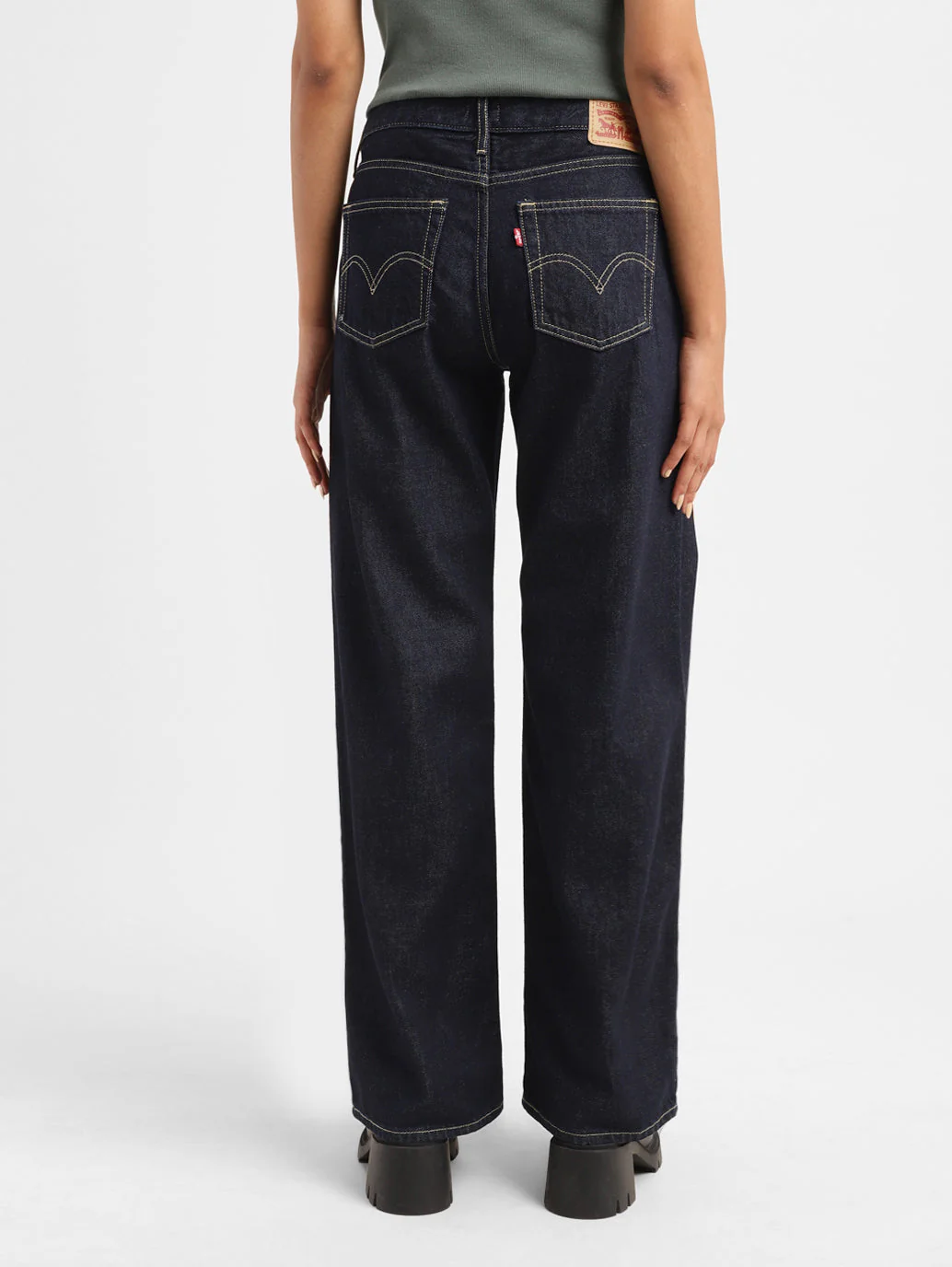 Women's 94 Navy Blue Baggy Wide Leg Fit Mid Rise Jeans - Image 3