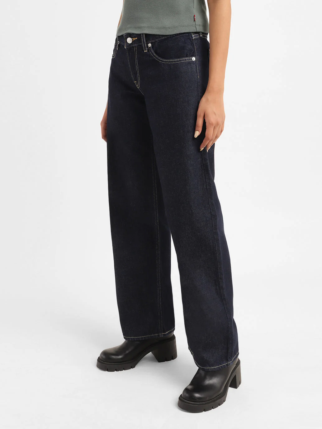 Women's 94 Navy Blue Baggy Wide Leg Fit Mid Rise Jeans - Image 5