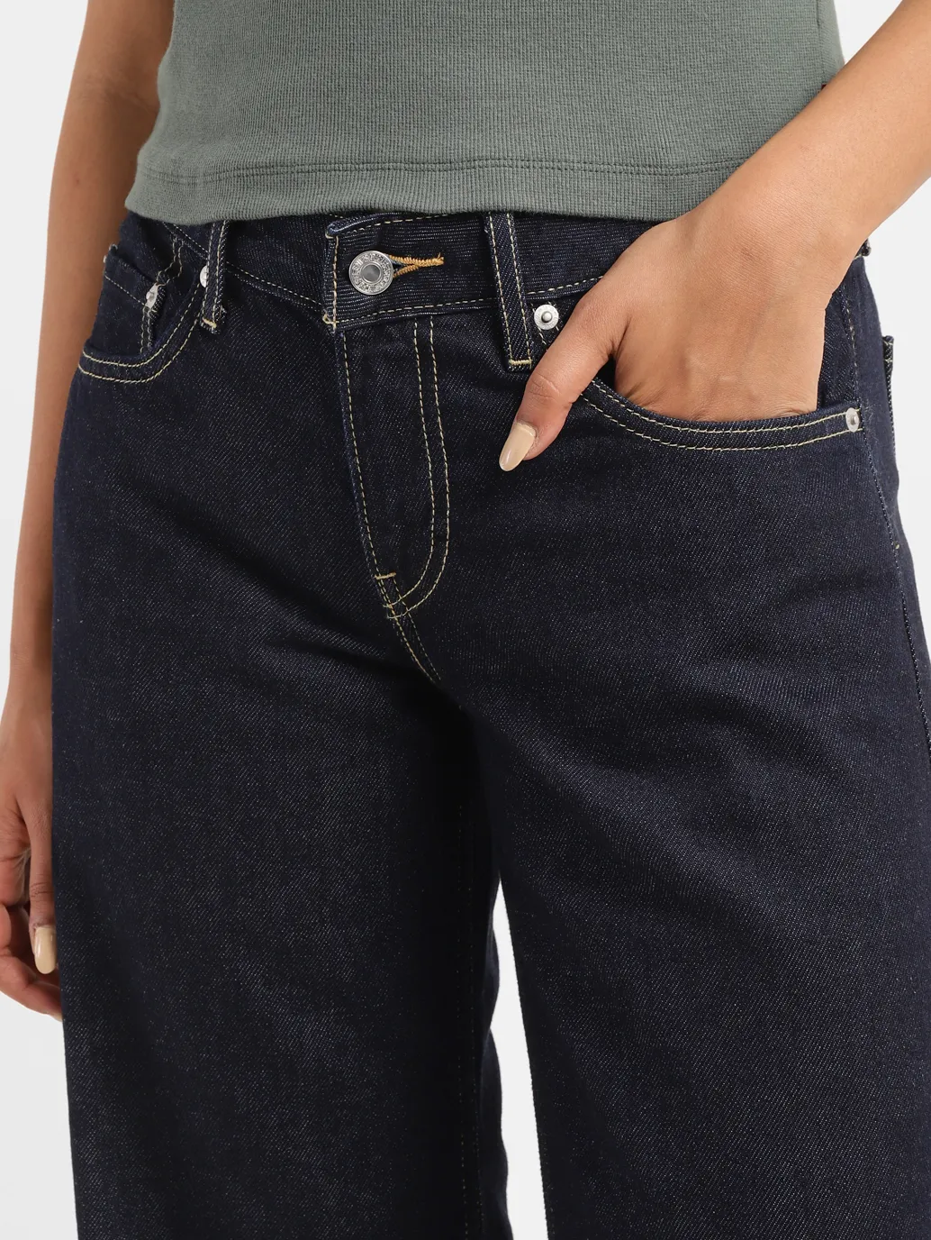 Women's 94 Navy Blue Baggy Wide Leg Fit Mid Rise Jeans - Image 7