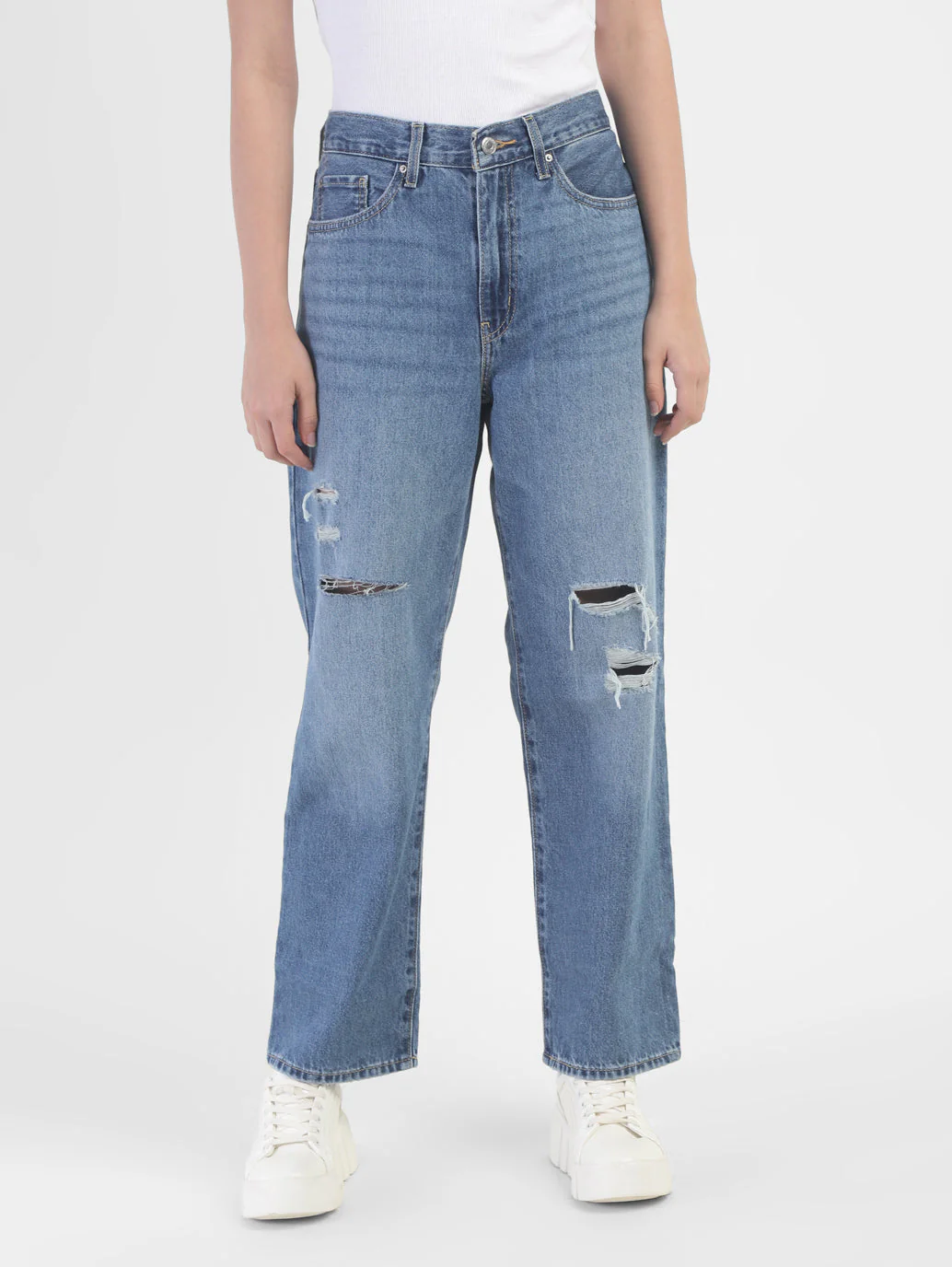 Women's Blue Baggy Fit Mid Rise Jeans - Image 2