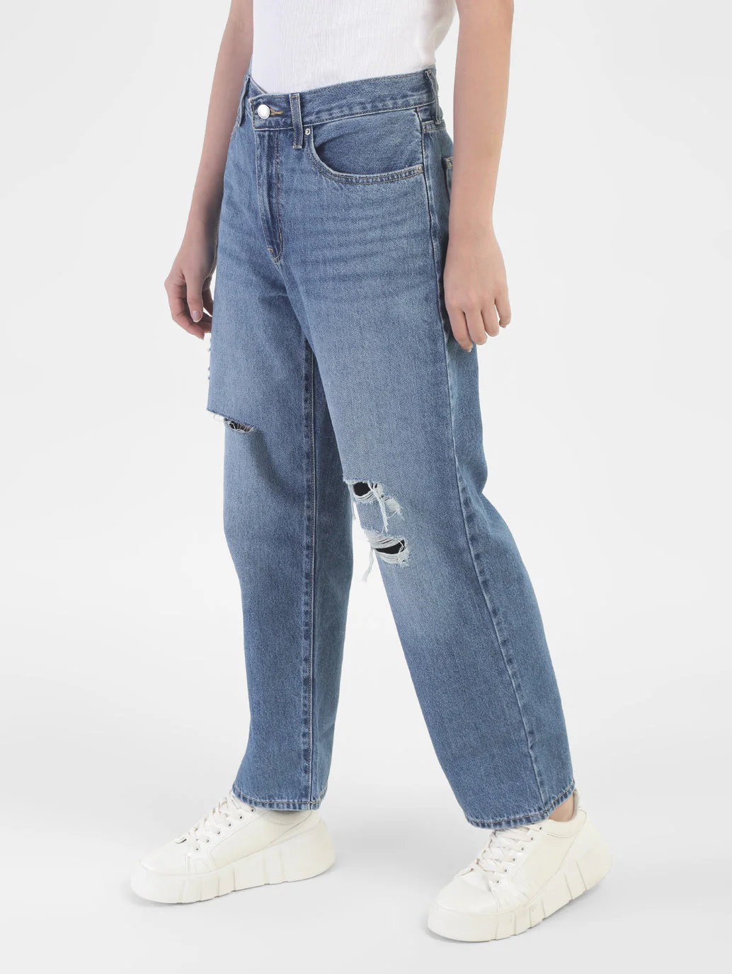 Women's Blue Baggy Fit Mid Rise Jeans - Image 4