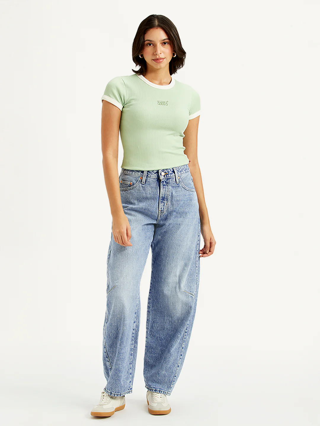 Women's Light Blue Baggy Dad Barrel Fit Mid Rise Jeans - Image 2