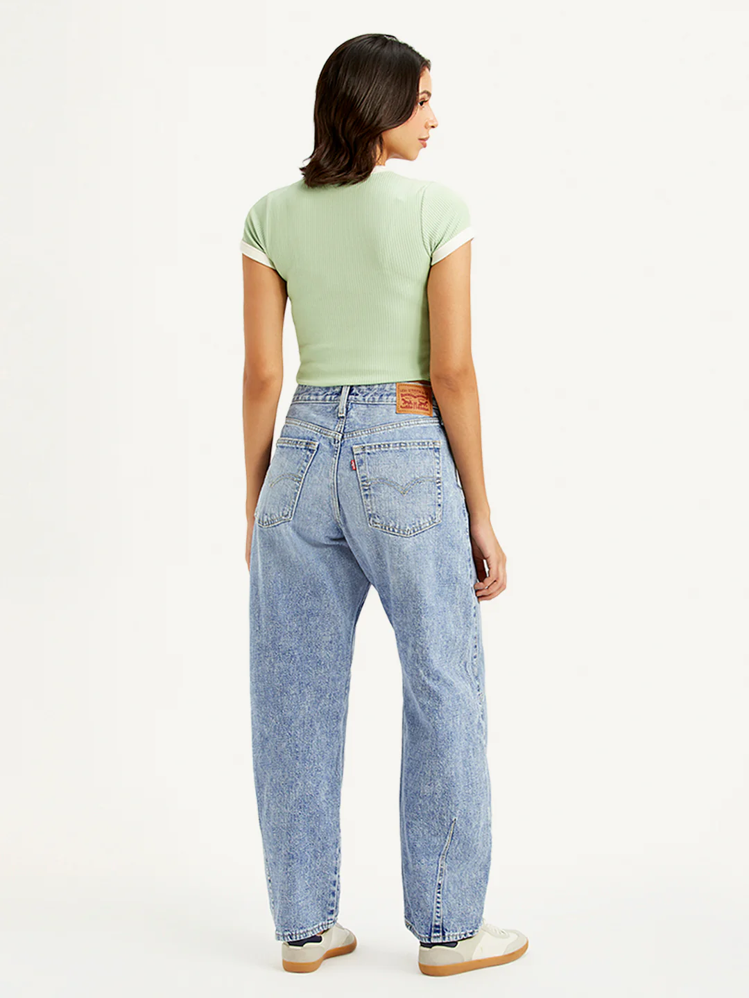 Women's Light Blue Baggy Dad Barrel Fit Mid Rise Jeans - Image 3