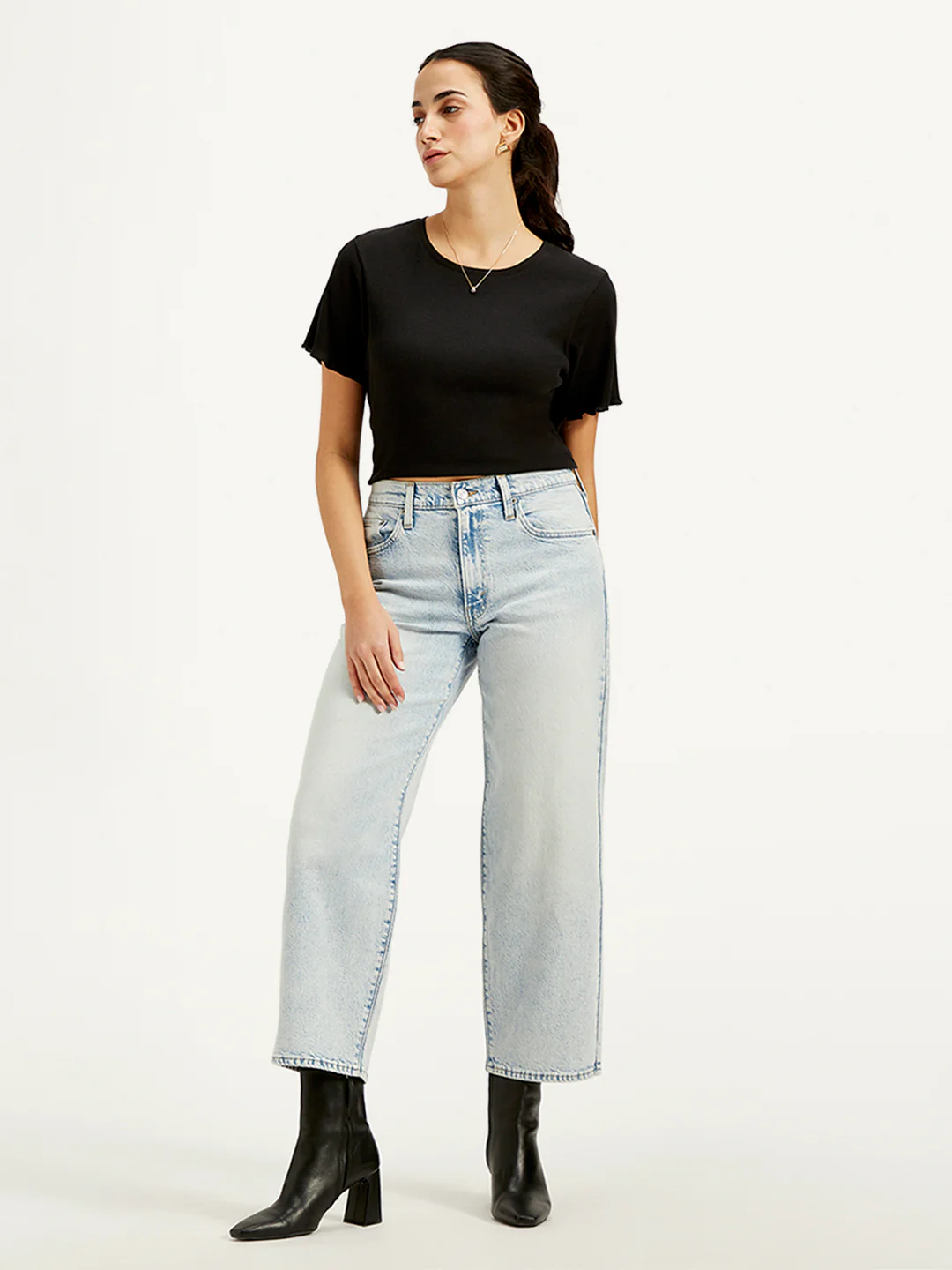 Women's Light Blue Baggy Dad Fit Mid Rise Jeans