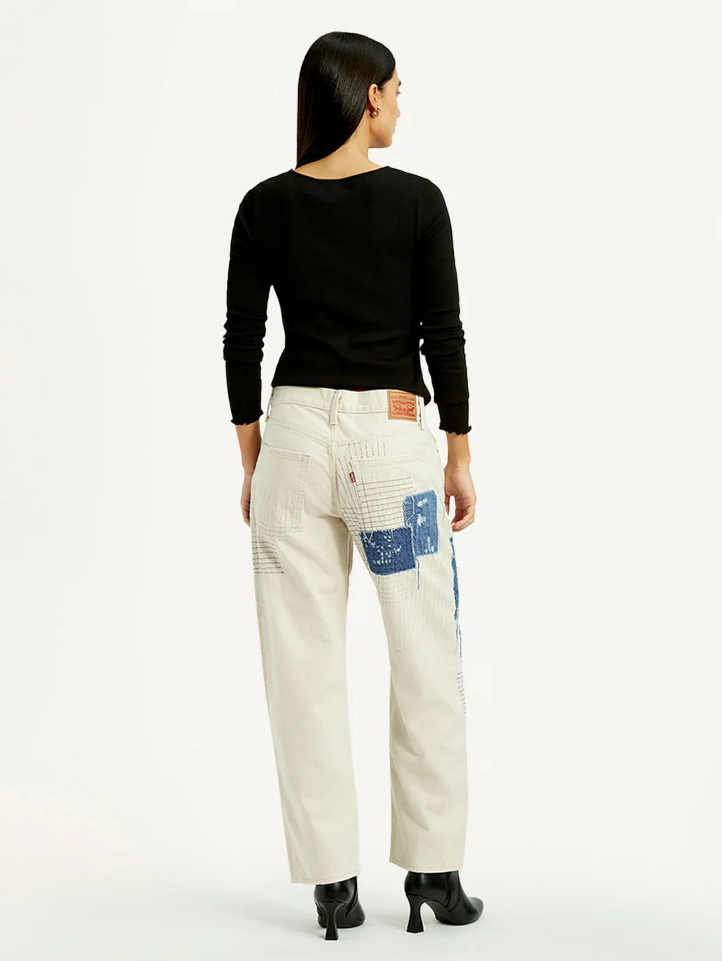 Women's Cream Baggy Fit Mid Rise Jeans - Image 5