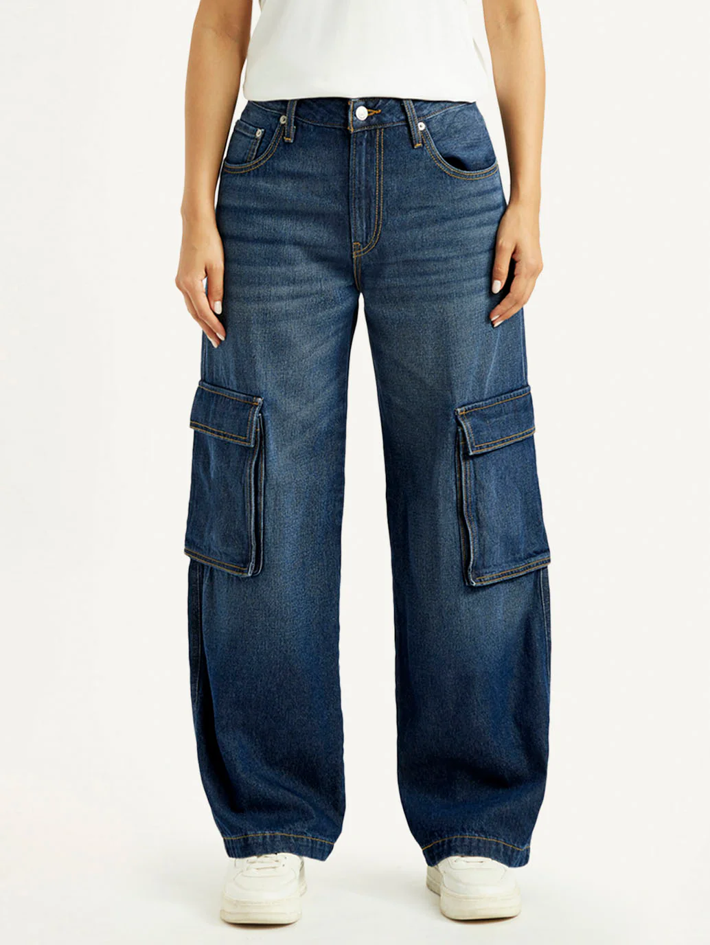 Women's 94 Dark Blue Baggy Fit Mid Rise Jeans - Image 3