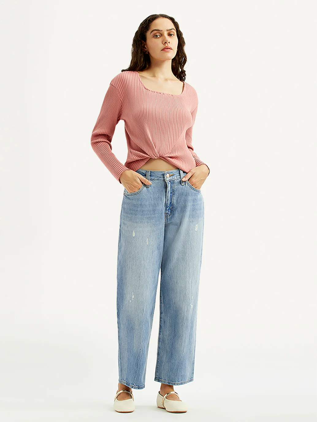 Women's 94 Light Blue Baggy Fit Mid Rise Jeans