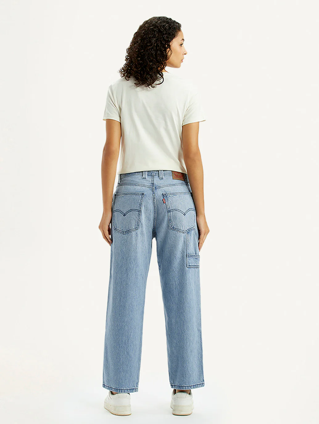 Women's Light Blue Baggy Loose Fit Carpenter Mid Rise Jeans - Image 4
