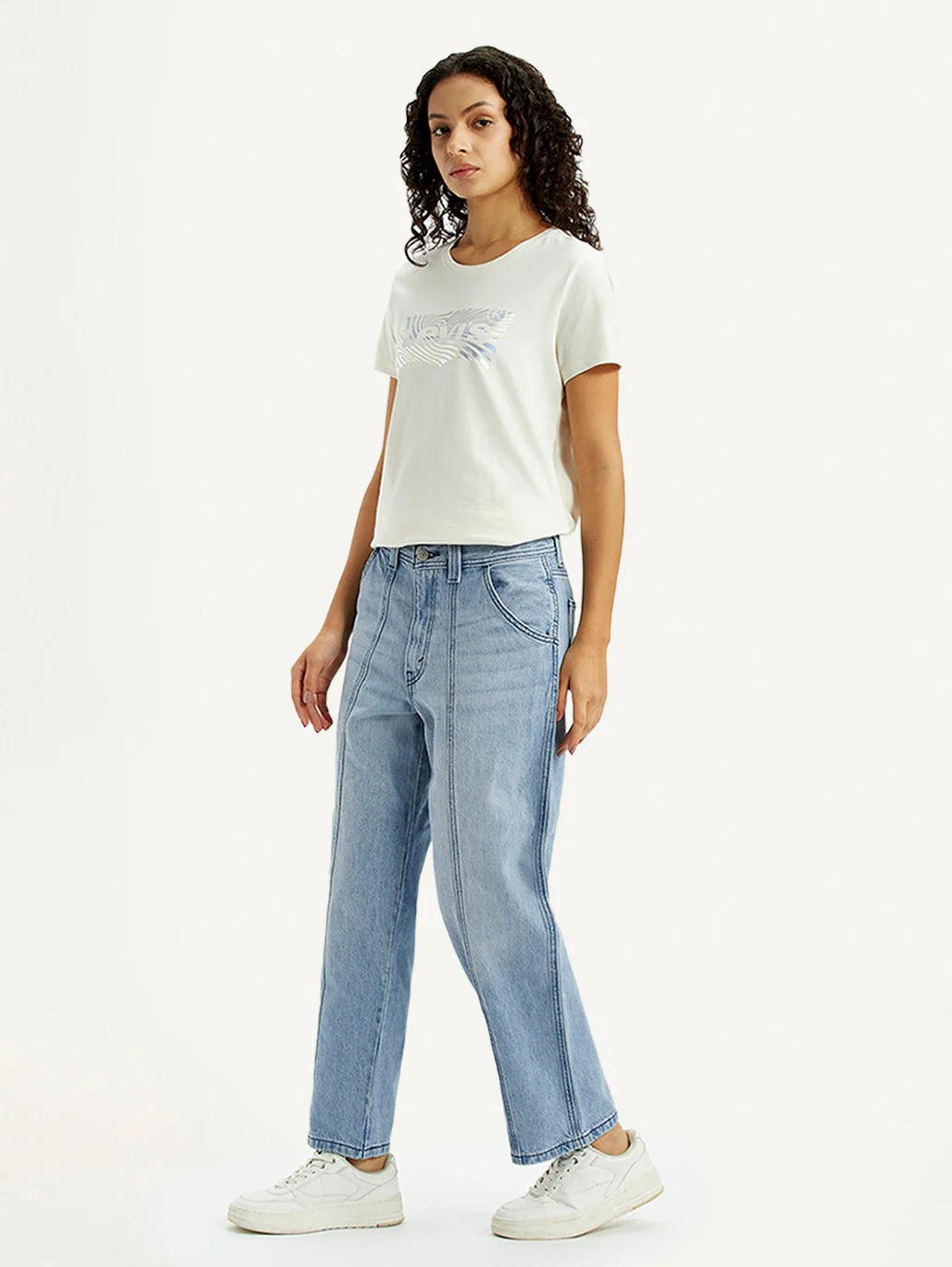Women's Light Blue Baggy Loose Fit Carpenter Mid Rise Jeans - Image 6