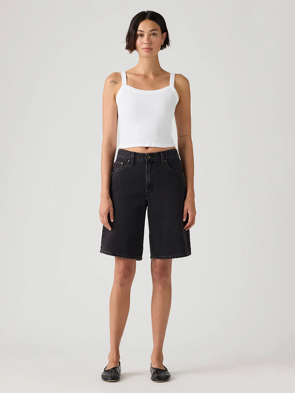 Women's Mid Rise Black Baggy Fit Shorts - Image 3