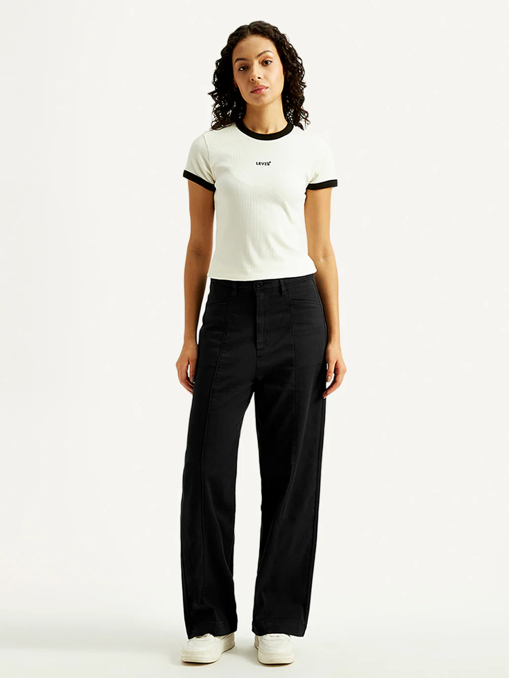Women's Black Loose Fit Mid Rise Trousers - Image 2