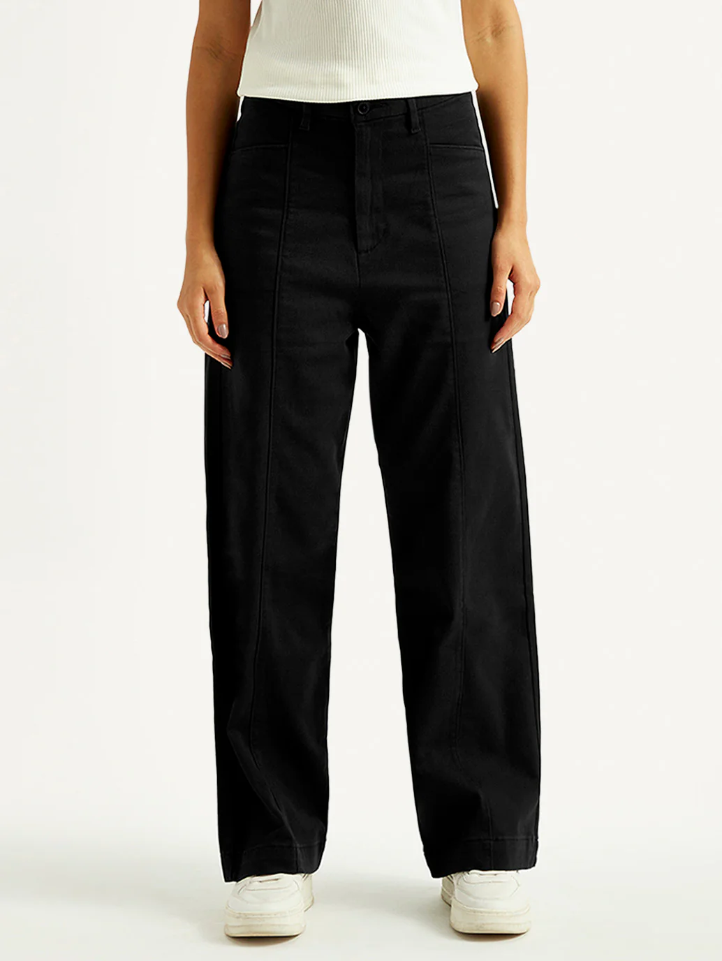 Women's Black Loose Fit Mid Rise Trousers - Image 3