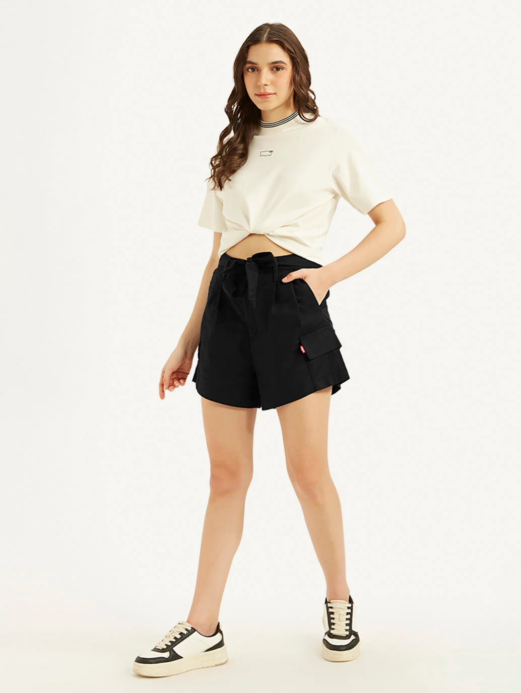 Women's Mid Rise Black Relaxed Fit Shorts - Image 5