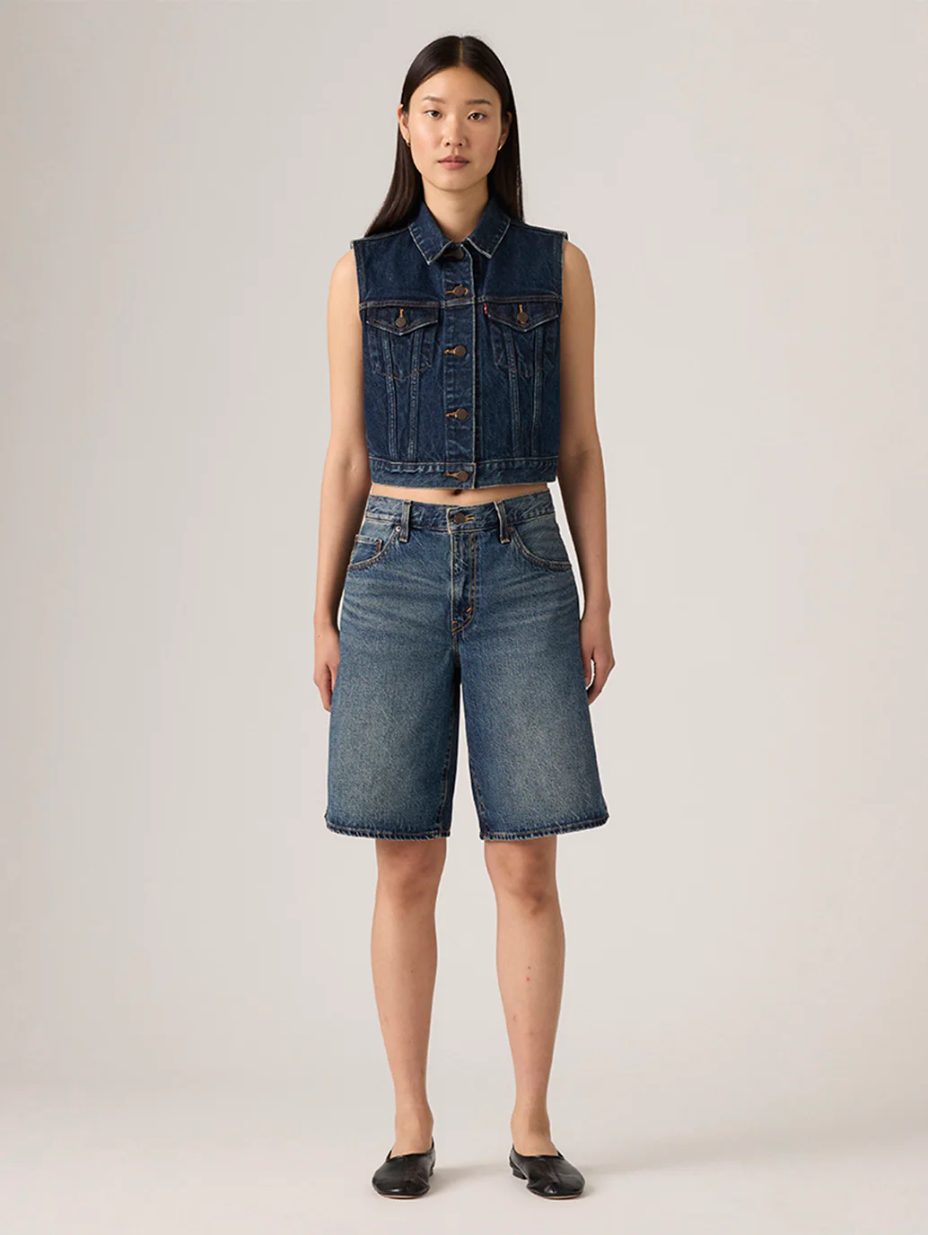 Women's Tinted Mid Rise Blue Baggy Fit Shorts - Image 5