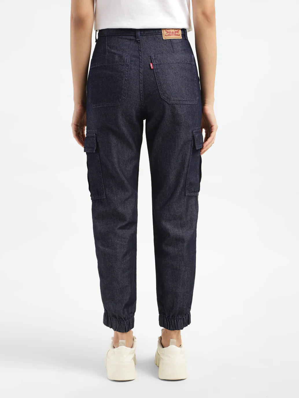 Women's Mid Rise Indigo Cargo Trousers - Image 2