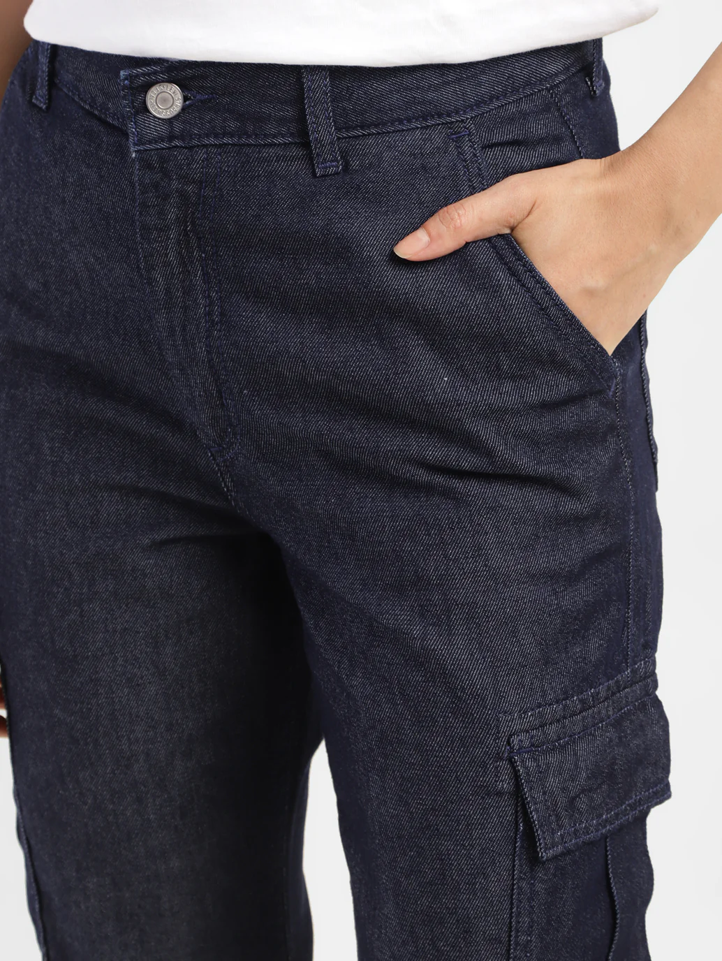 Women's Mid Rise Indigo Cargo Trousers - Image 4