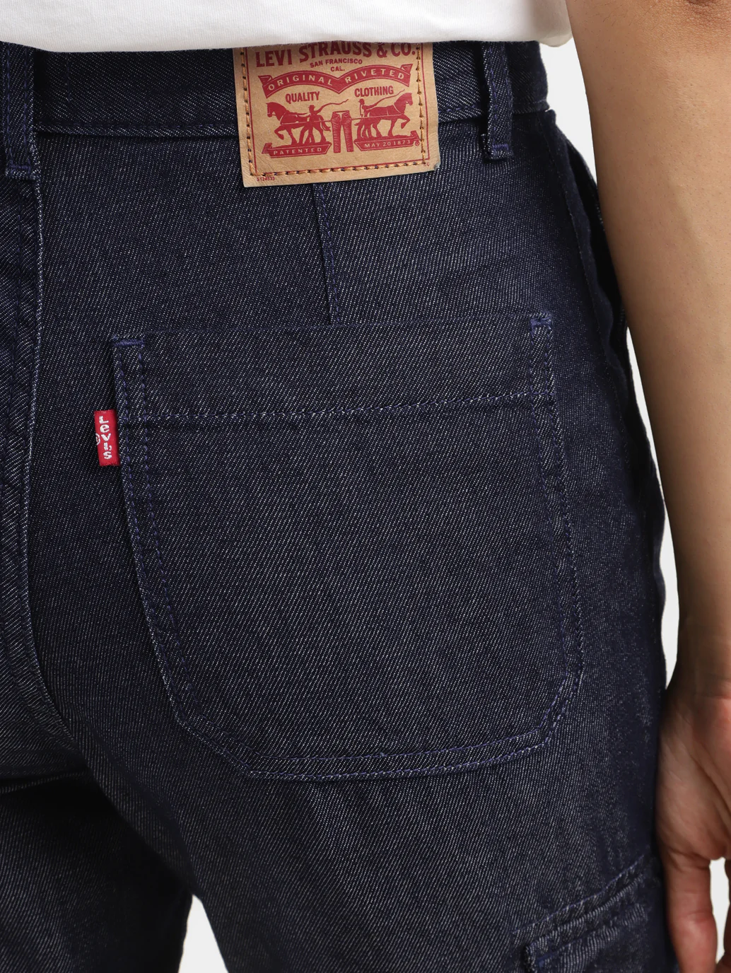 Women's Mid Rise Indigo Cargo Trousers - Image 5