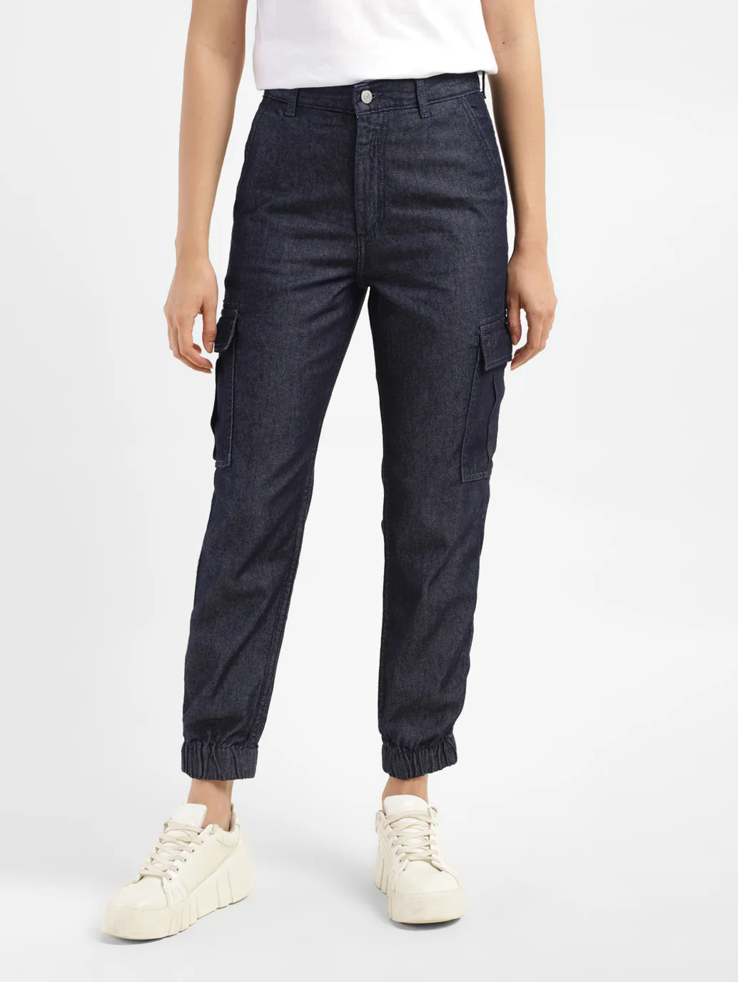 Women's Mid Rise Indigo Cargo Trousers - Image 7