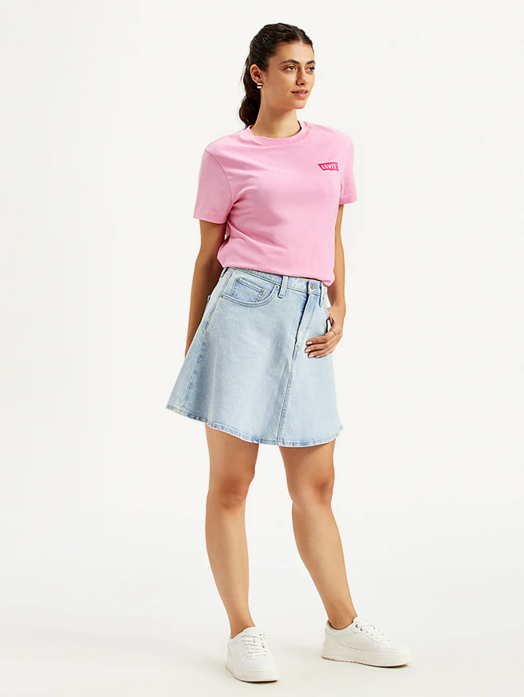 Women's Mid Rise Light Blue Line Denim Skirt - Image 5