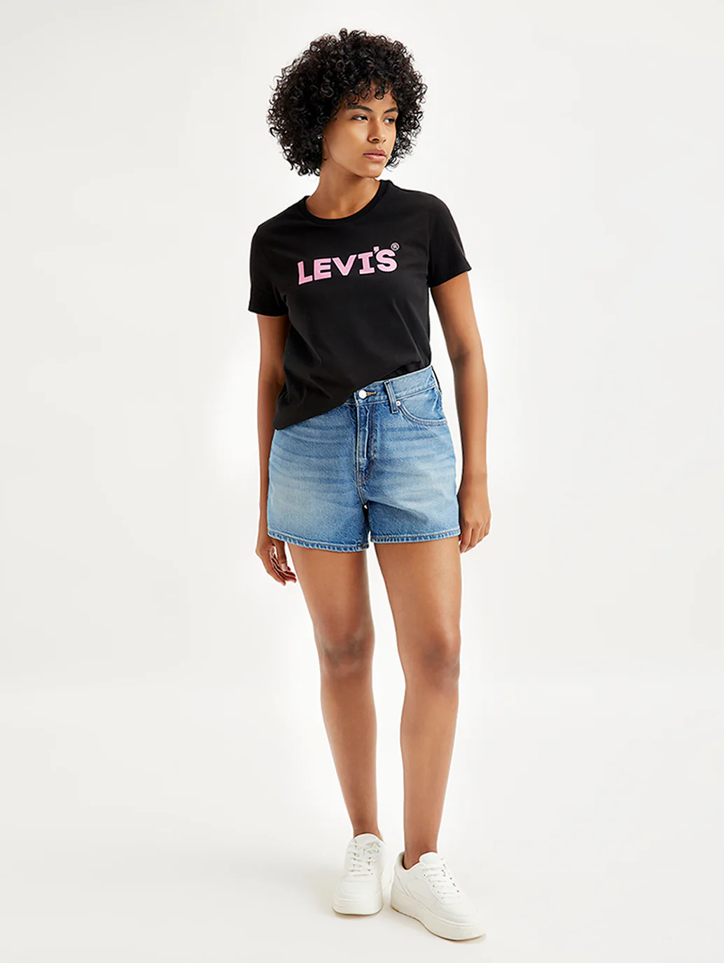 Women's Mid Rise Blue Relaxed Fit Denim Shorts - Image 3