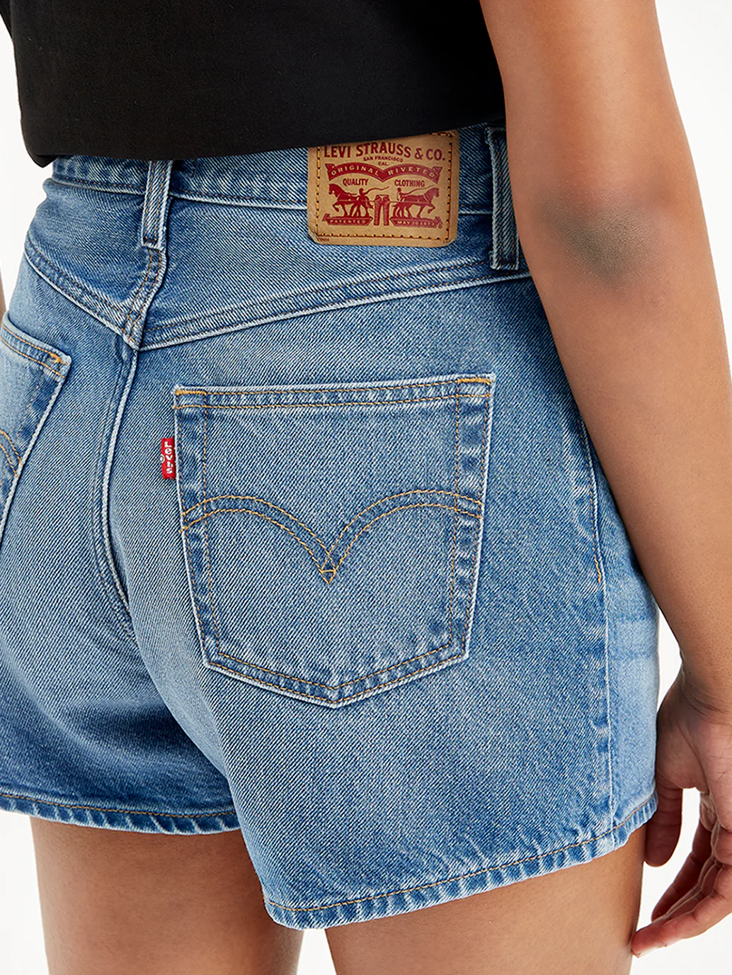 Women's Mid Rise Blue Relaxed Fit Denim Shorts - Image 6
