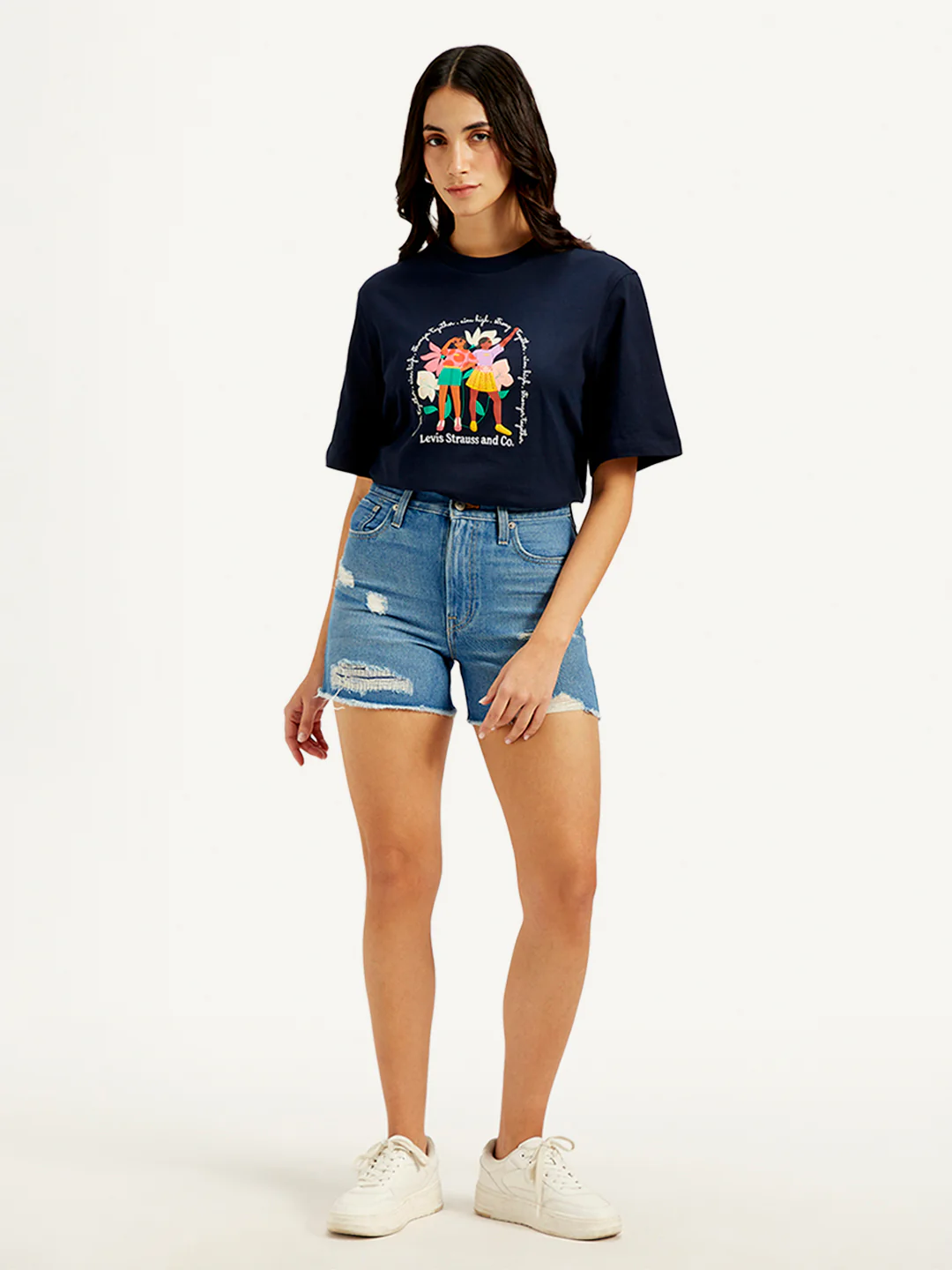 Women's Mid Rise Blue Slim Fit Shorts - Image 2