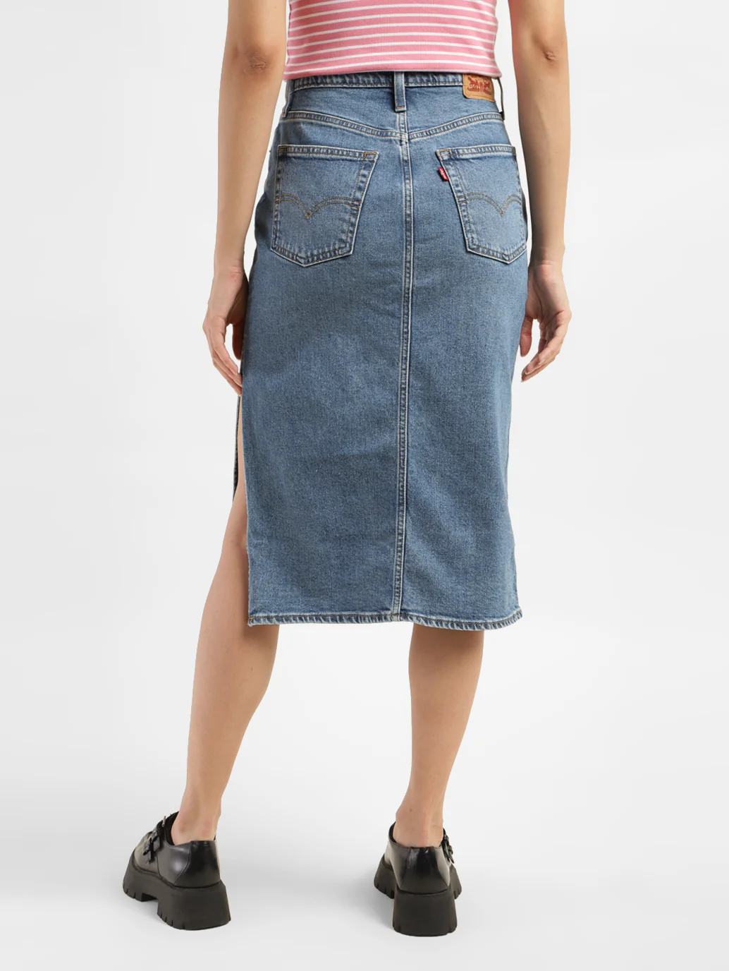 Women's Mid Rise Blue Solid Skirt - Image 2
