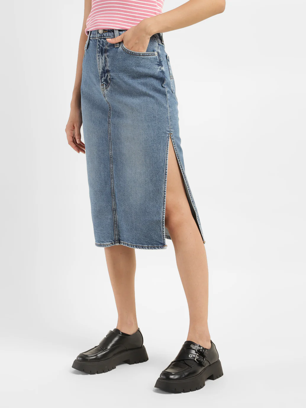 Women's Mid Rise Blue Solid Skirt - Image 3