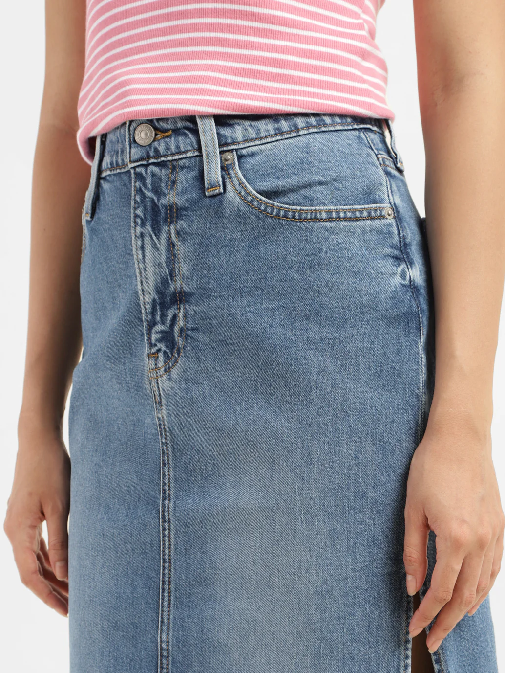Women's Mid Rise Blue Solid Skirt - Image 4