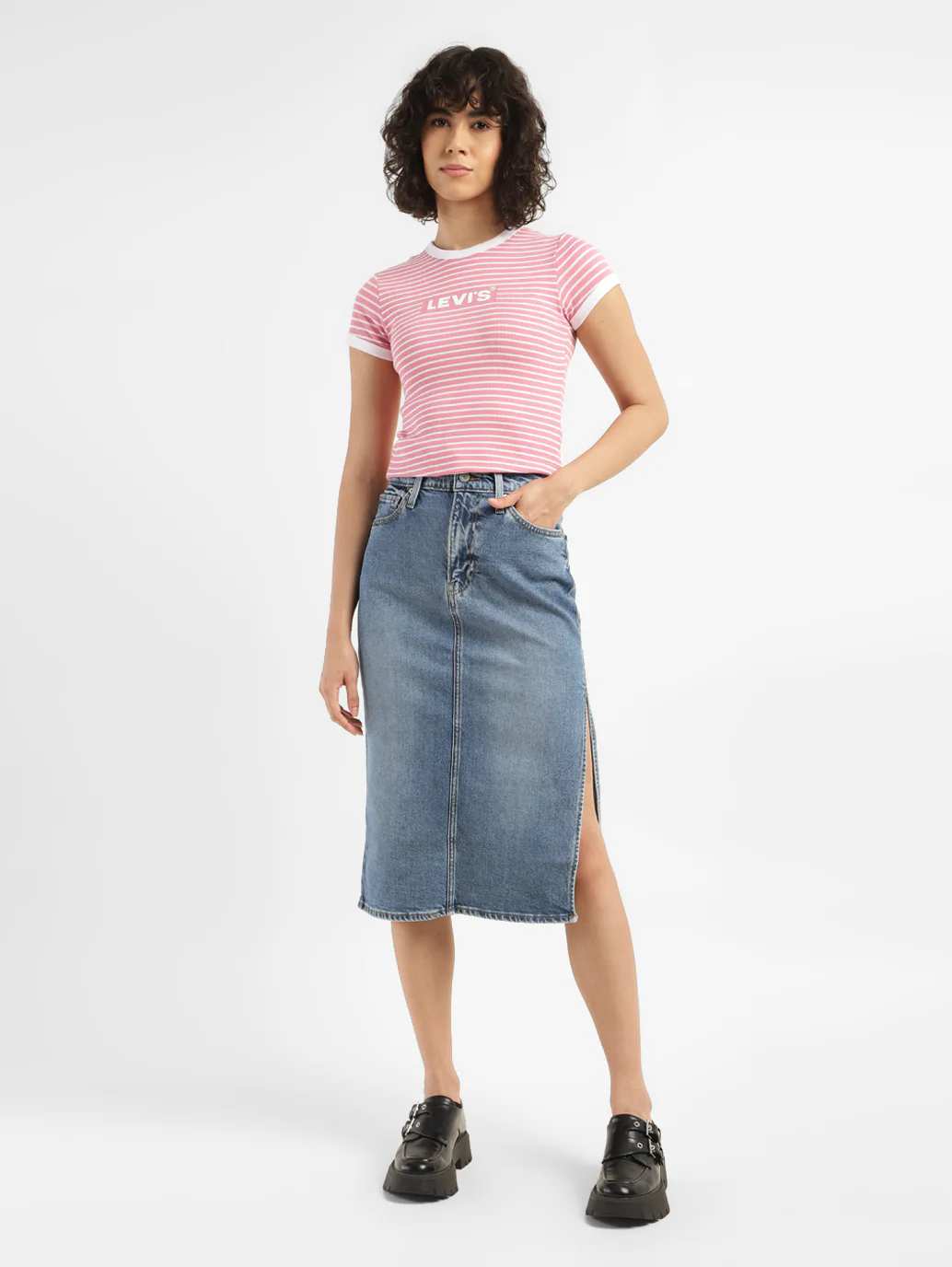 Women's Mid Rise Blue Solid Skirt - Image 6