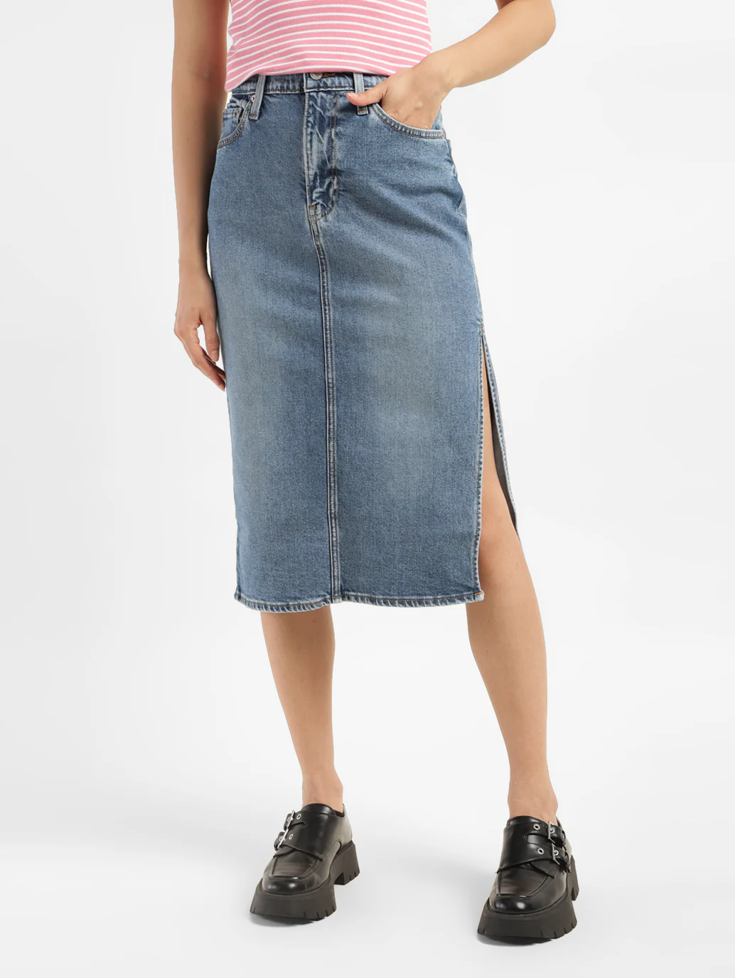 Women's Mid Rise Blue Solid Skirt - Image 7