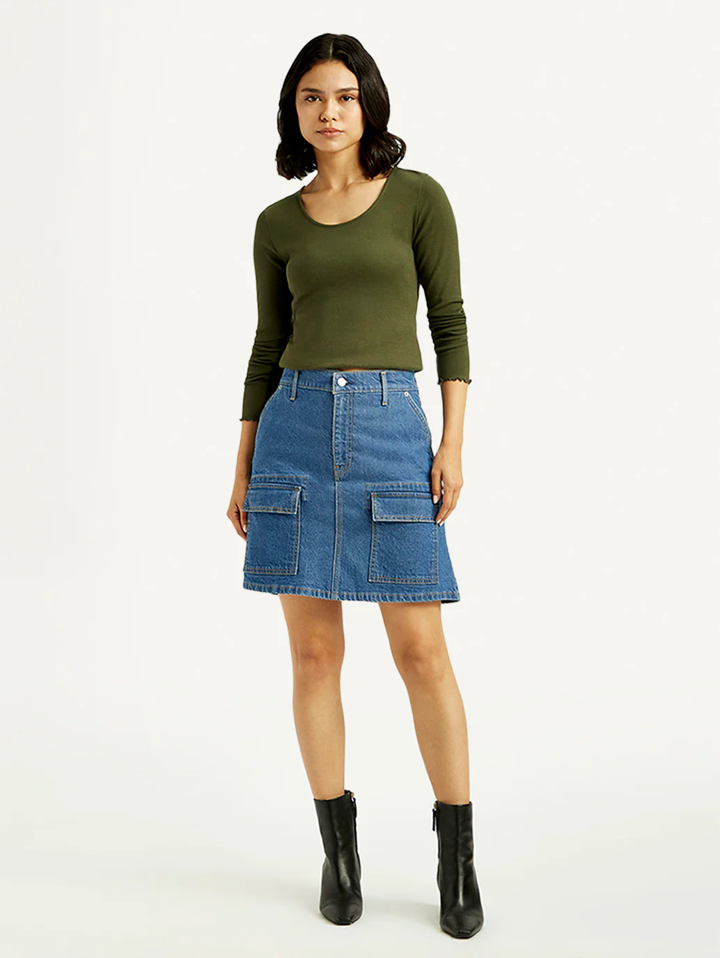 Women's Blue Straight Fit Mid Rise Skirt - Image 2
