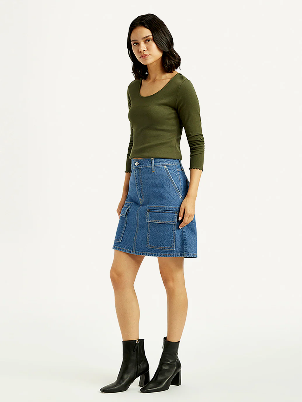 Women's Blue Straight Fit Mid Rise Skirt - Image 6