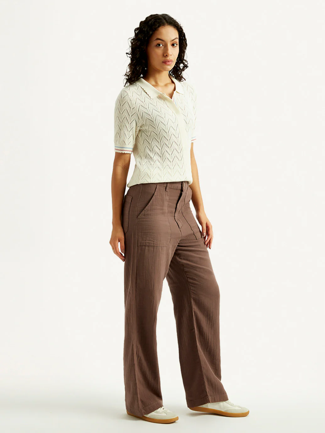 Women's Brown Loose Fit Mid Rise Trousers - Image 5