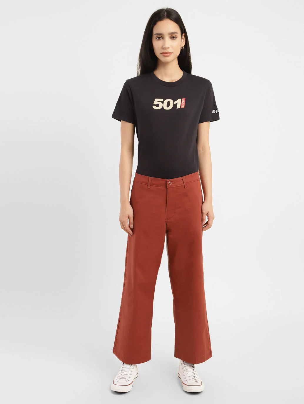 Women's Mid Rise Brown Loose Fit Trousers - Image 7