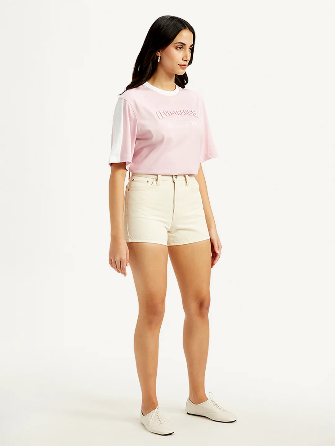 Women's Mid Rise Off White Slim Fit Shorts - Image 4