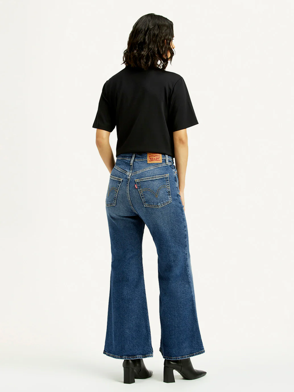 Women's Blue Ribcage Bell Bottom Wide Leg Fit Mid Rise Jeans - Image 3