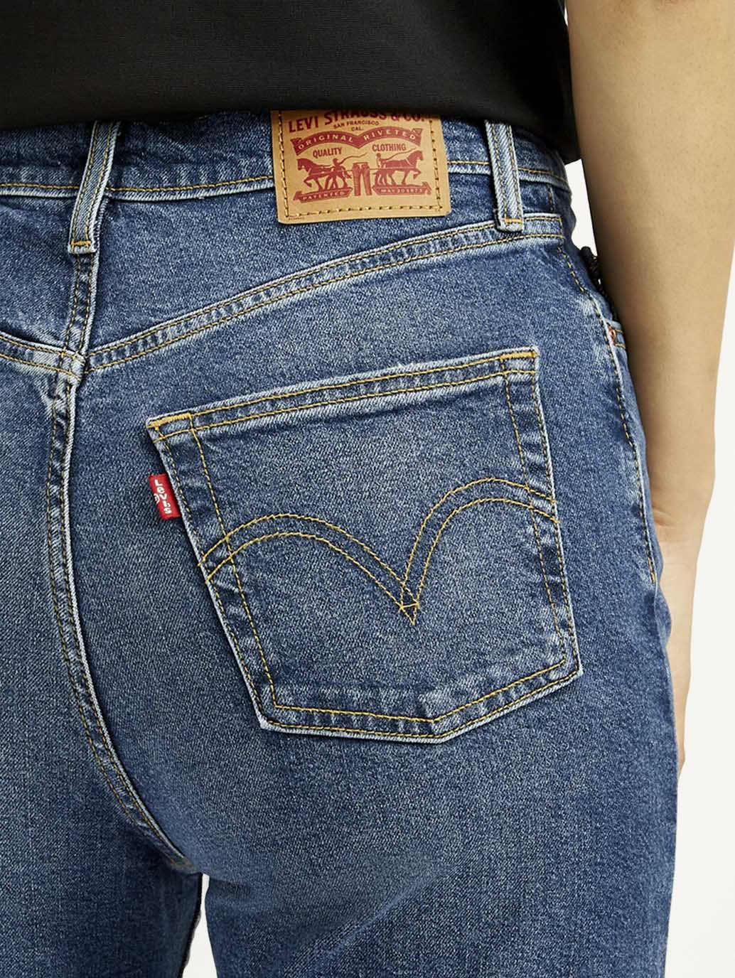 Women's Blue Ribcage Bell Bottom Wide Leg Fit Mid Rise Jeans - Image 4