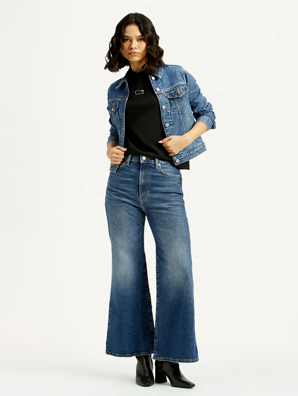 Women's Blue Ribcage Bell Bottom Wide Leg Fit Mid Rise Jeans - Image 6