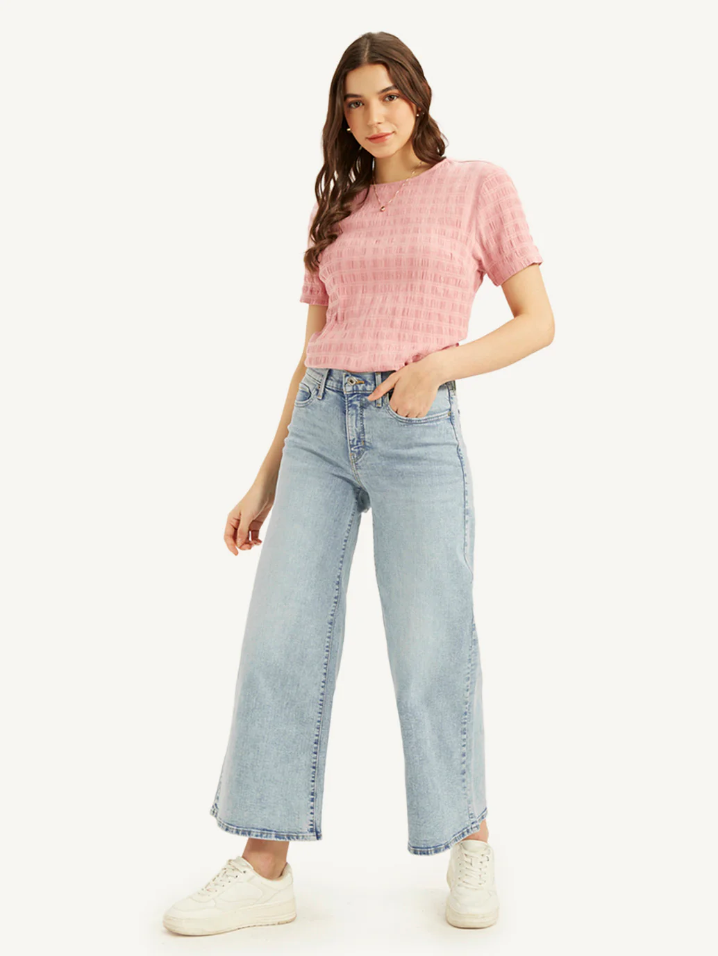 Women's 318 Blue Shaping Wide Leg Fit Mid Rise Jeans