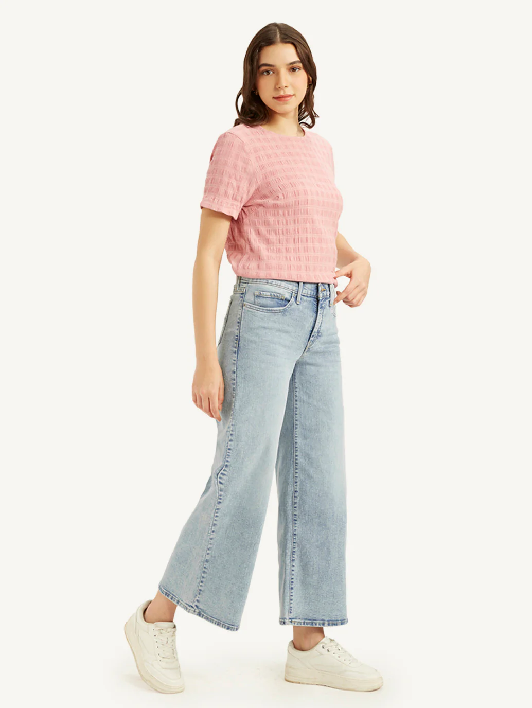 Women's 318 Blue Shaping Wide Leg Fit Mid Rise Jeans - Image 6