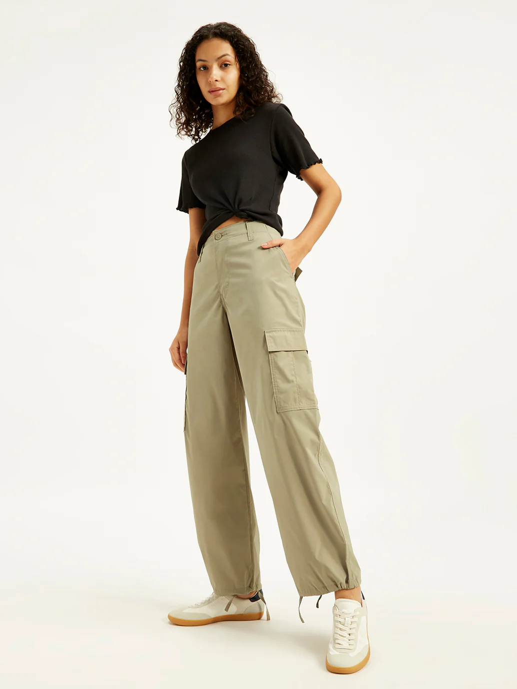 Women's Mid Rise Baggy Fit Cargo Trousers - Image 2