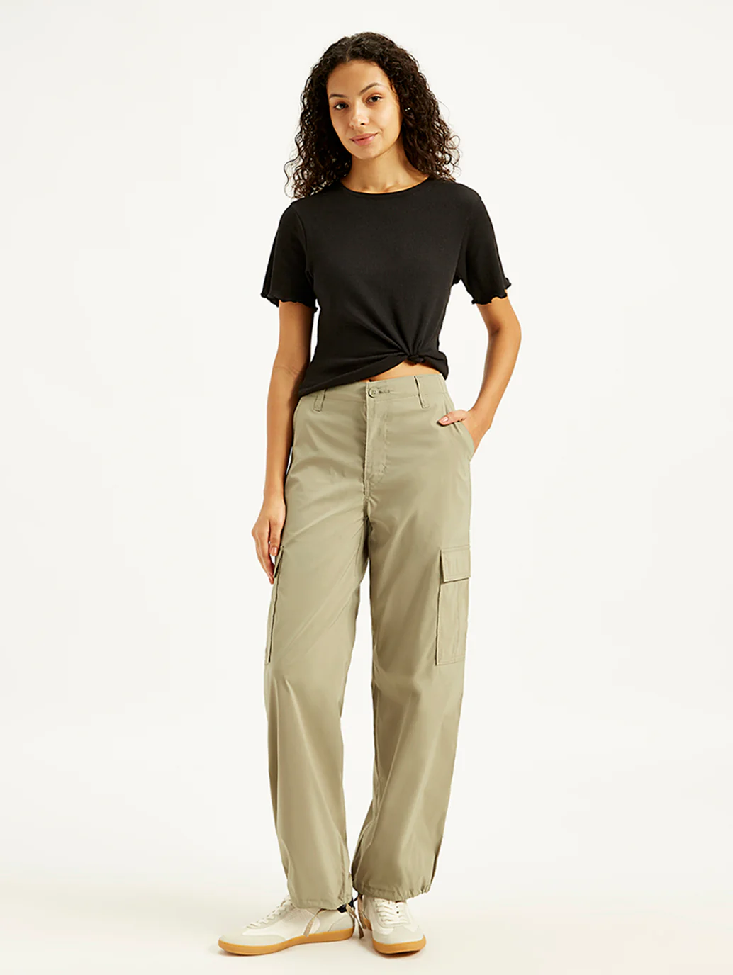 Women's Mid Rise Baggy Fit Cargo Trousers - Image 3